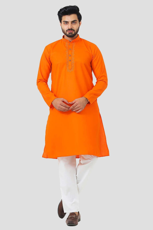 Bluesaanchi Men's Orange Magic Slub Kurta Set - Veshbhoshaa