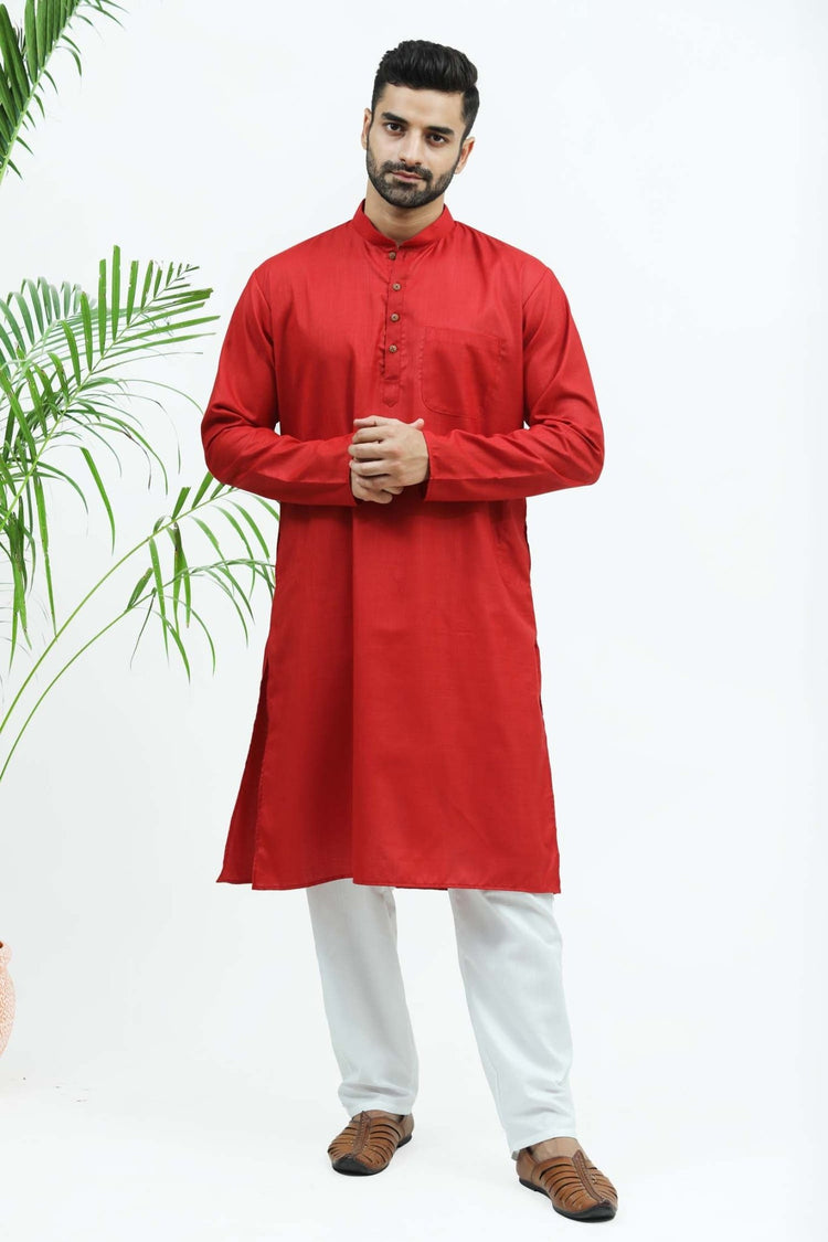 Bluesaanchi Men's Red Matka Silk Kurta Set - Veshbhoshaa