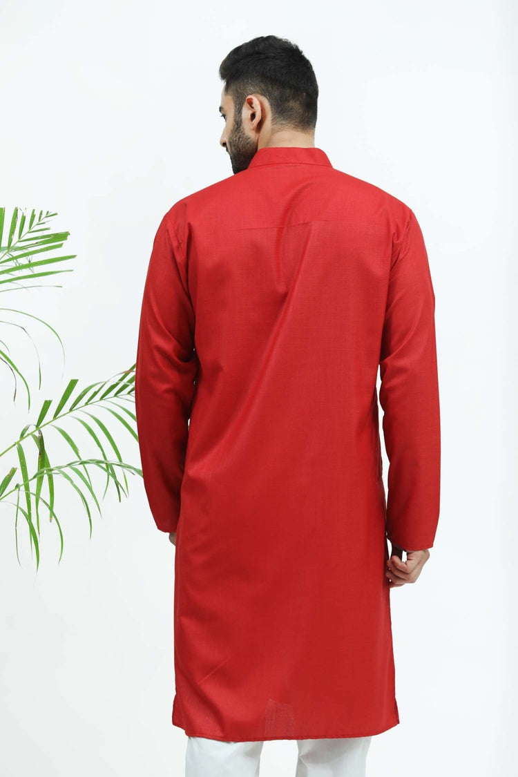 Bluesaanchi Men's Red Matka Silk Kurta Set - Veshbhoshaa