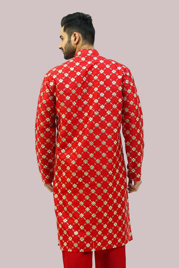 Bluesaanchi Men's Red Mirror Embroidery Kurta Set - Veshbhoshaa