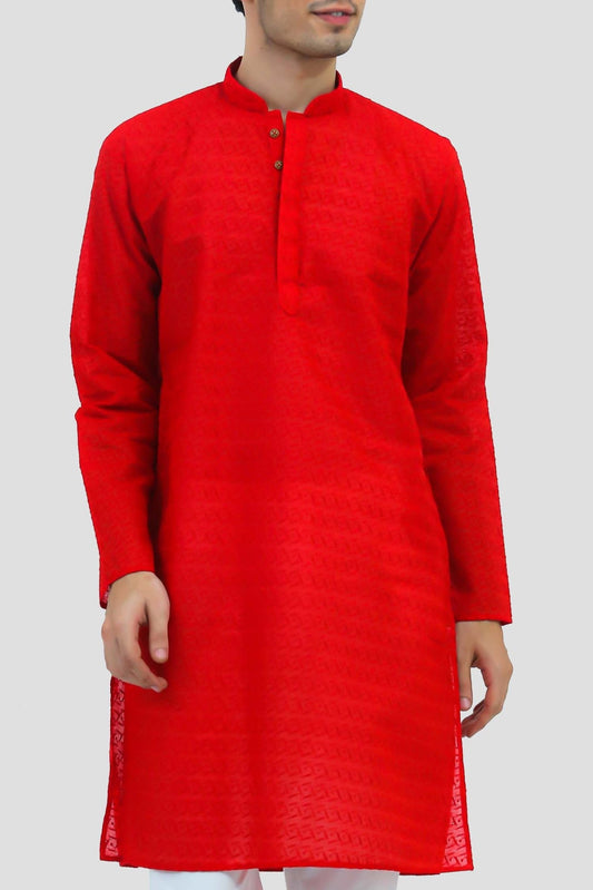 Bluesaanchi Men's Red Murli Chikankari Embroidery Kurta Pyjama Set - Veshbhoshaa