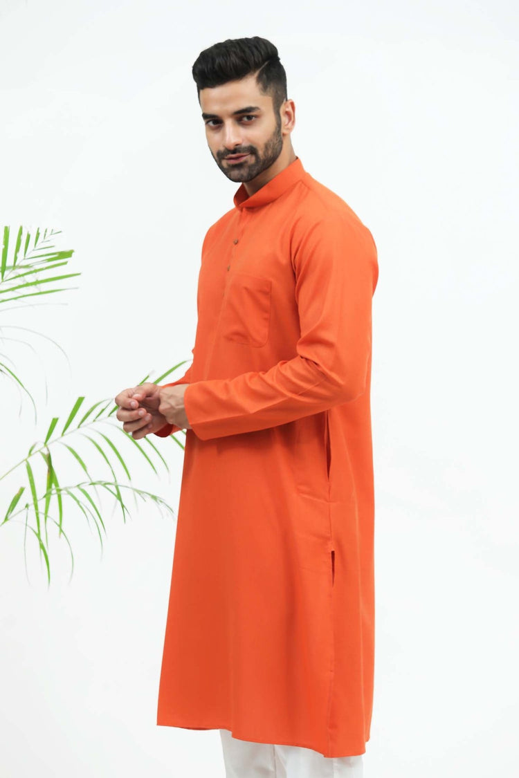 Bluesaanchi Men's Rust Red Matka Silk Kurta Set - Veshbhoshaa