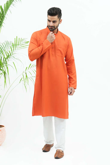 Bluesaanchi Men's Rust Red Matka Silk Kurta Set - Veshbhoshaa