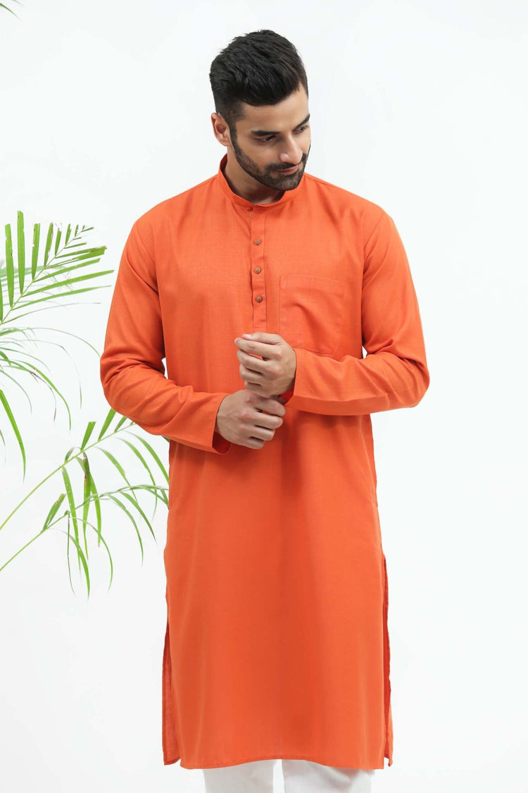 Bluesaanchi Men's Rust Red Matka Silk Kurta Set - Veshbhoshaa