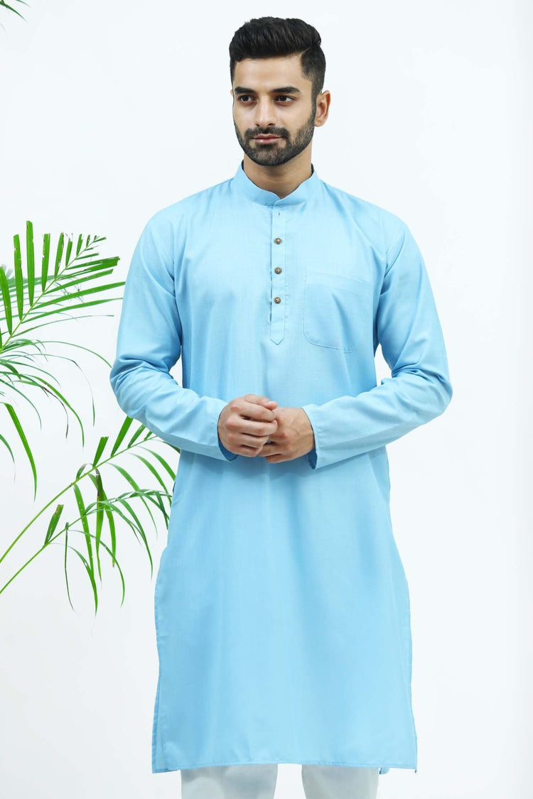 Bluesaanchi Men's Sky Blue Matka Silk Kurta Set - Veshbhoshaa