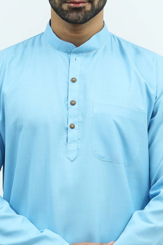 Bluesaanchi Men's Sky Blue Matka Silk Kurta Set - Veshbhoshaa