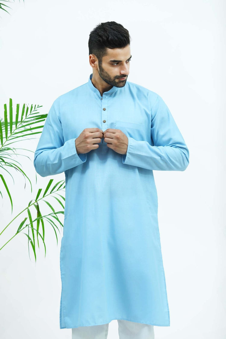 Bluesaanchi Men's Sky Blue Matka Silk Kurta Set - Veshbhoshaa