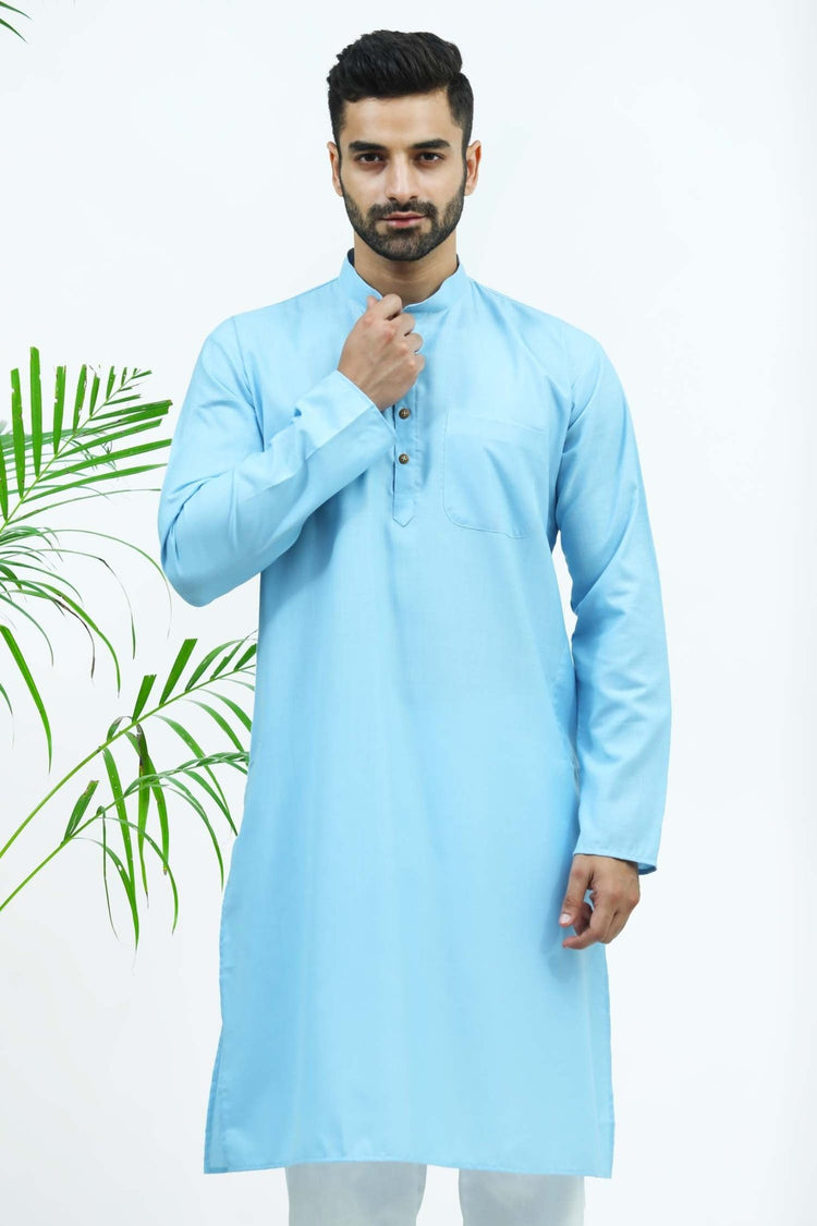 Bluesaanchi Men's Sky Blue Matka Silk Kurta Set - Veshbhoshaa