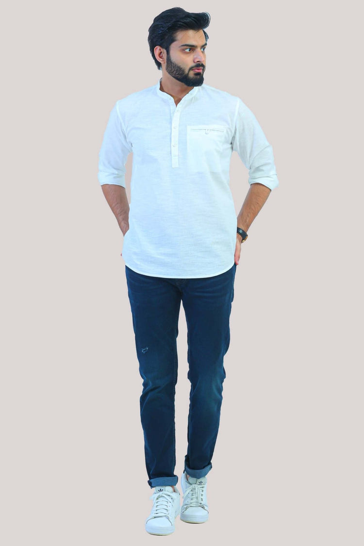 Bluesaanchi Men's White Short Kurta - Veshbhoshaa