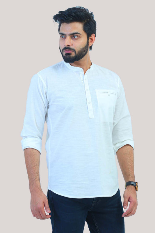 Bluesaanchi Men's White Short Kurta - Veshbhoshaa