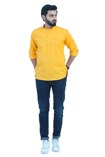 Bluesaanchi Men's Yellow Casual Short Kurta - Veshbhoshaa