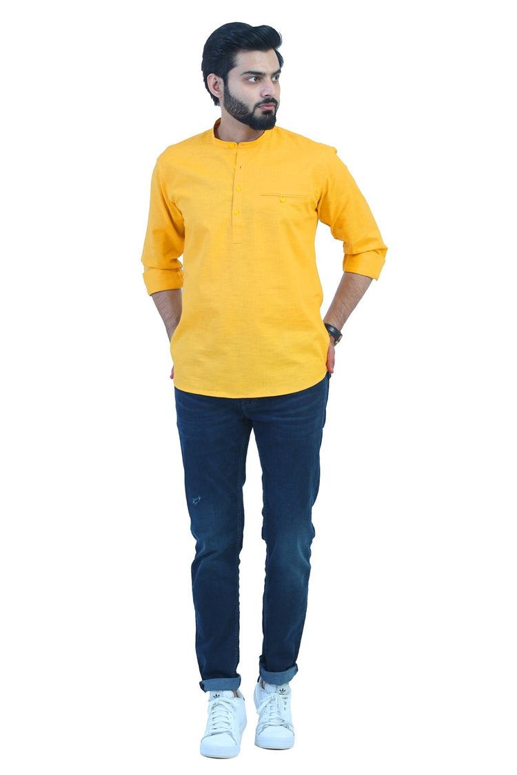 Bluesaanchi Men's Yellow Casual Short Kurta - Veshbhoshaa