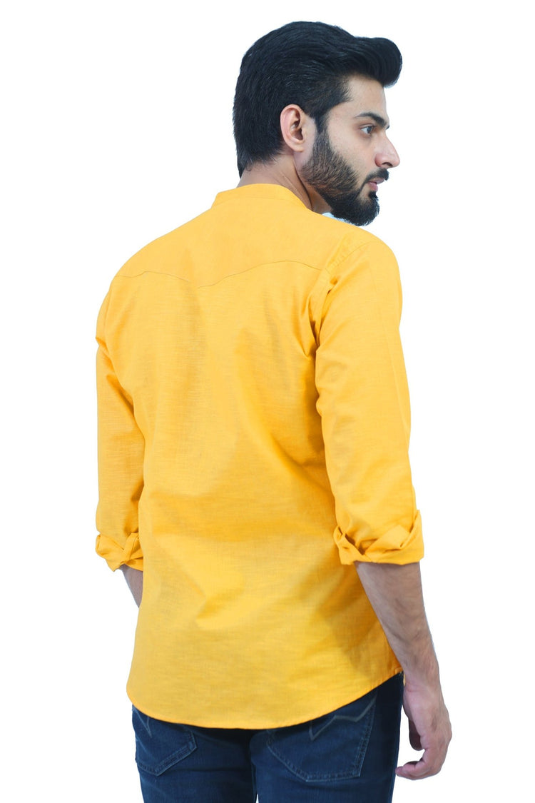 Bluesaanchi Men's Yellow Casual Short Kurta - Veshbhoshaa