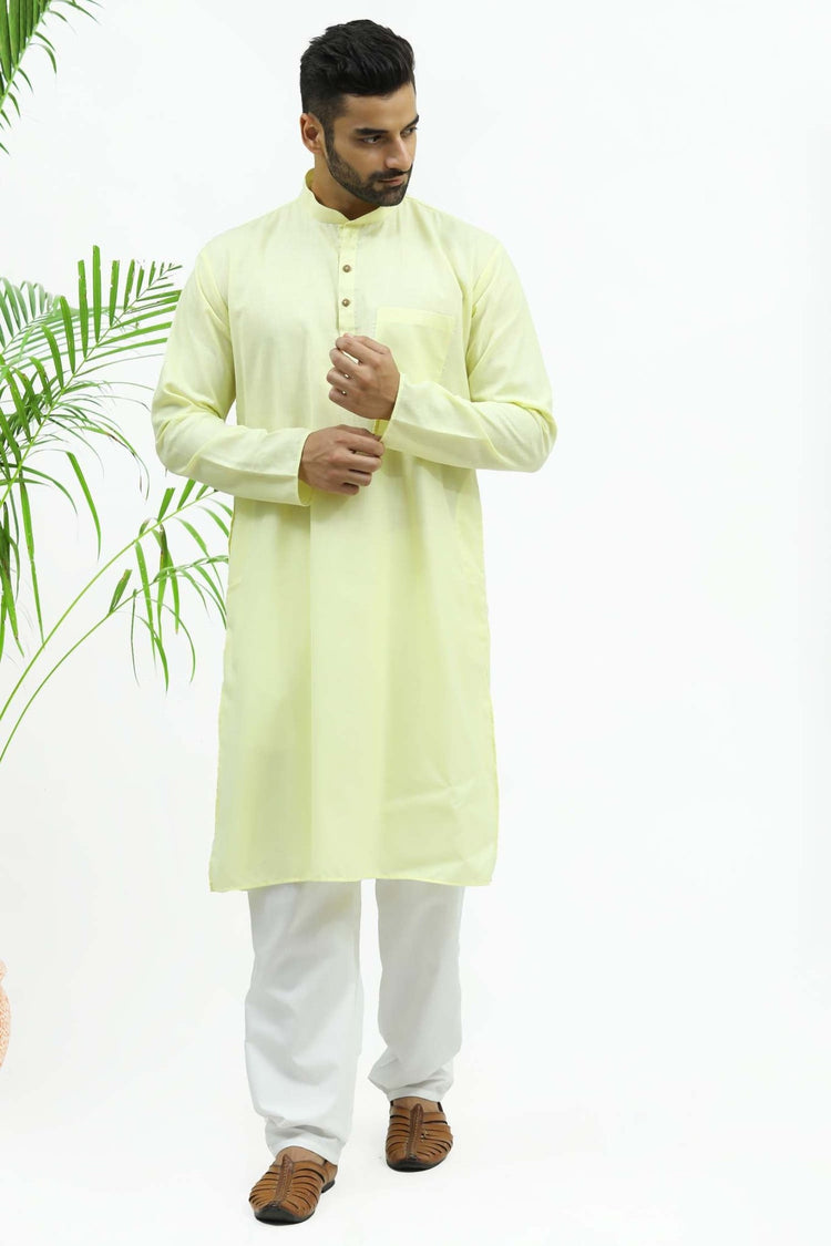 Bluesaanchi Men's Yellow Matka Silk Kurta Set - Veshbhoshaa