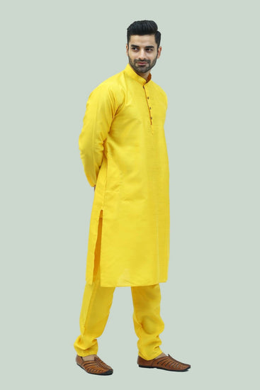 Bluesaanchi Men's Yellow Raw Silk Kurta Set - Veshbhoshaa