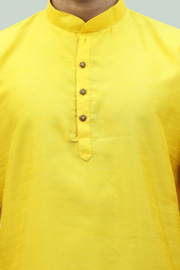 Bluesaanchi Men's Yellow Raw Silk Kurta Set - Veshbhoshaa