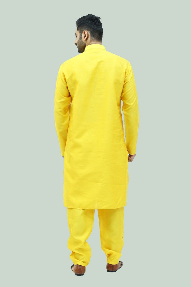 Bluesaanchi Men's Yellow Raw Silk Kurta Set - Veshbhoshaa