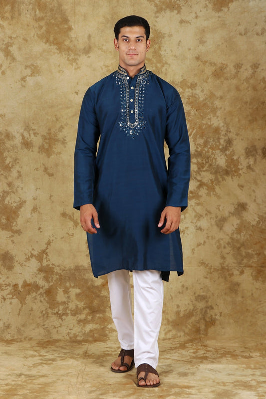 Bluesaanchi Mirror Magic Berkeley Blue Men's Kurta Set - Veshbhoshaa