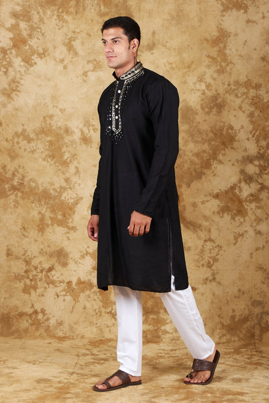 Bluesaanchi Mirror Magic Black Men's Kurta Set - Veshbhoshaa