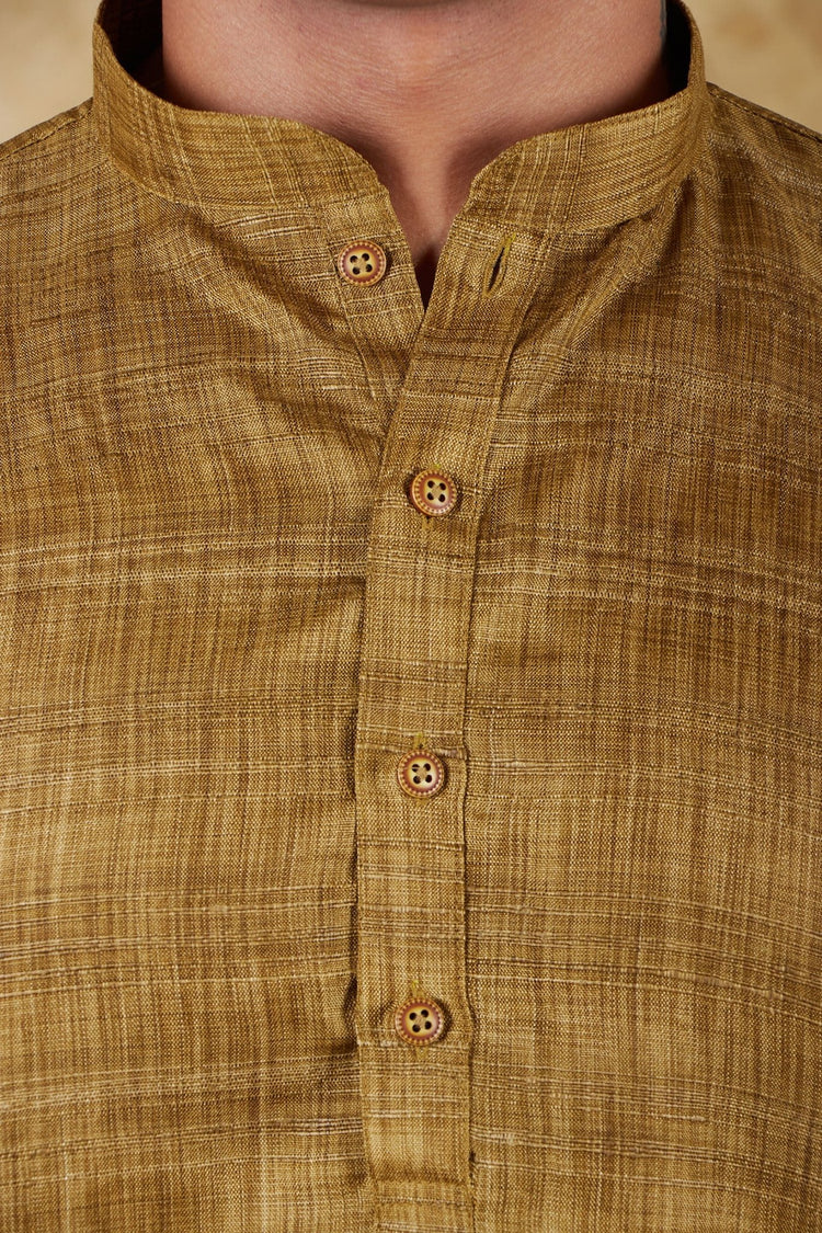 Bluesaanchi Mustard Textured Men's Kurta Set - Veshbhoshaa