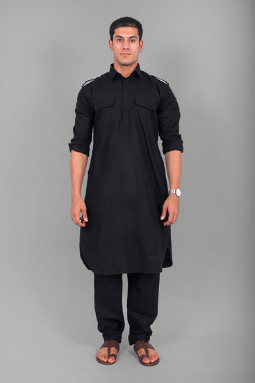 Bluesaanchi Pathani Black Color Kurta with Trouser Pant - Veshbhoshaa