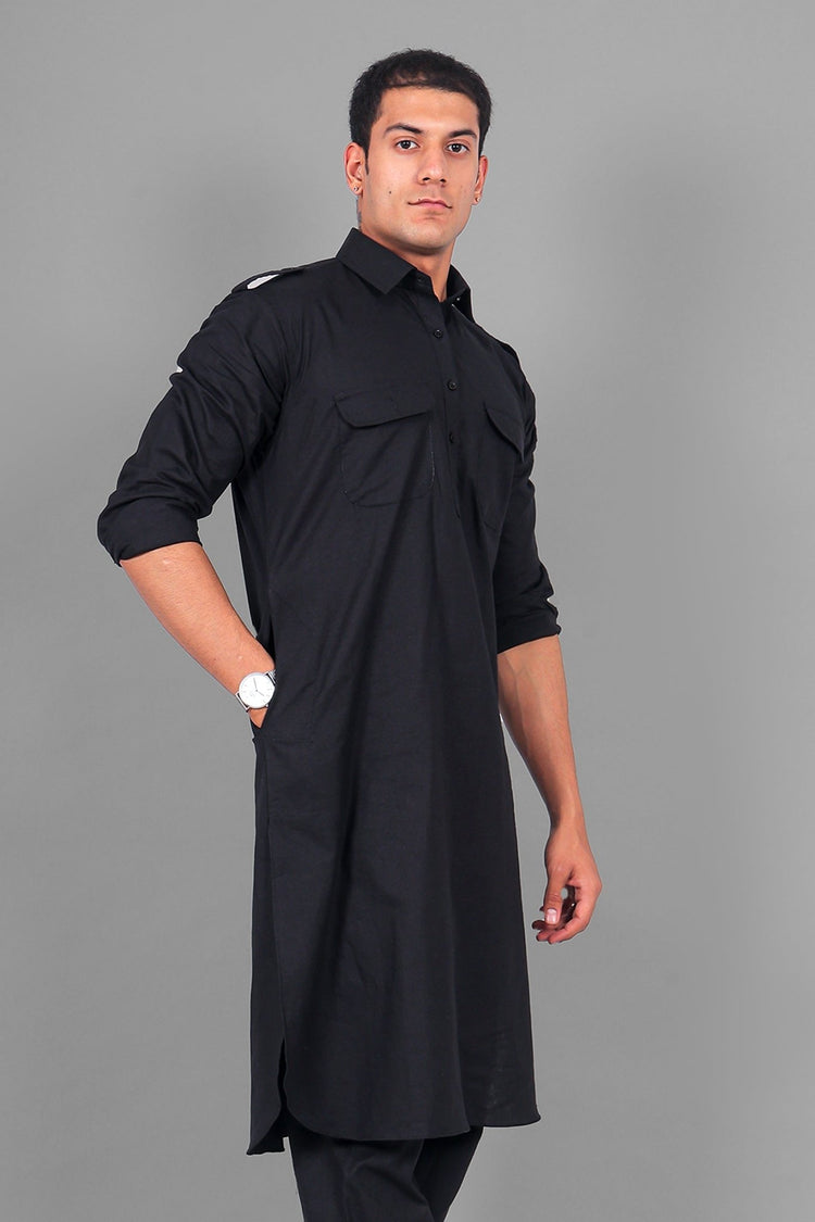 Bluesaanchi Pathani Black Color Kurta with Trouser Pant - Veshbhoshaa