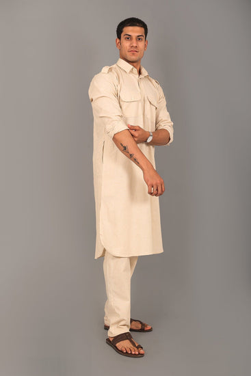 Bluesaanchi Pathani Cream Color Kurta with Trouser Pant - Veshbhoshaa