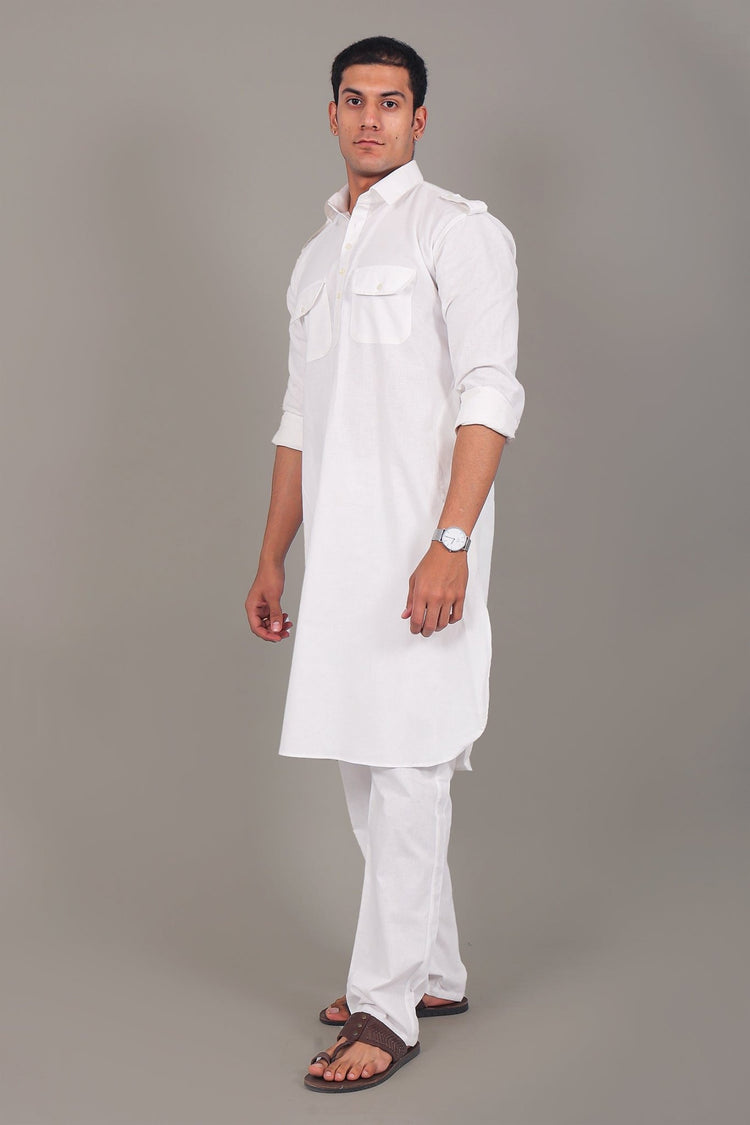 Bluesaanchi Pathani White Color Kurta with Trouser Pant - Veshbhoshaa