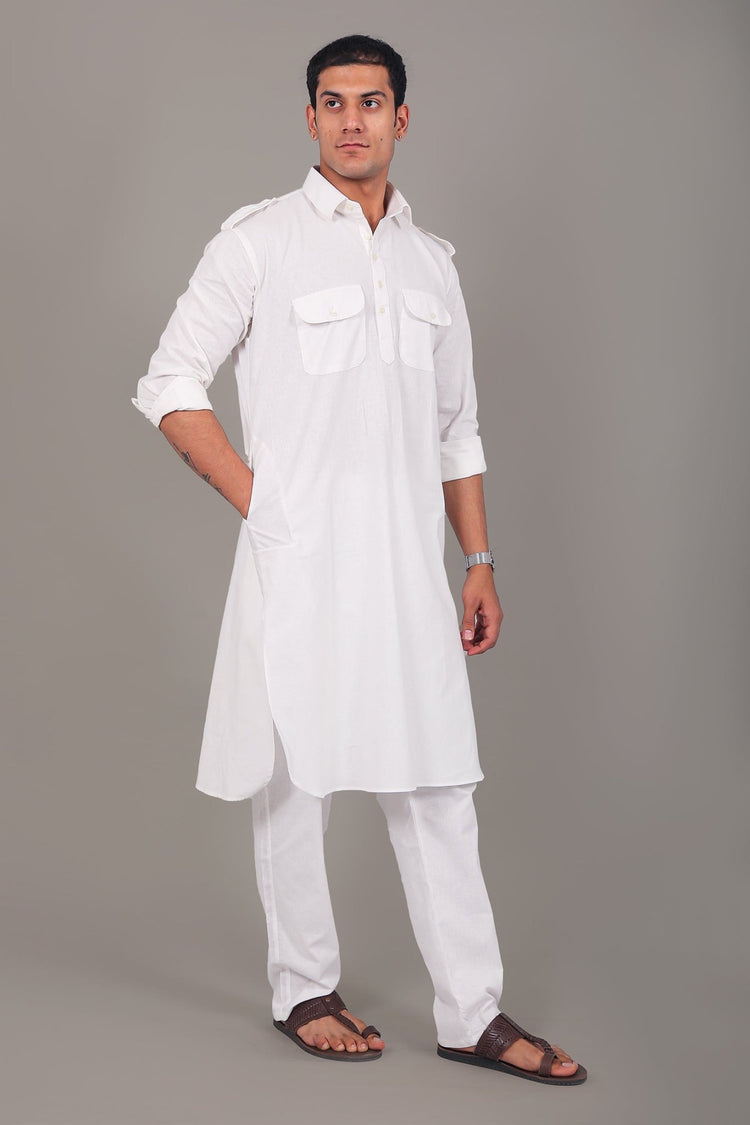 Bluesaanchi Pathani White Color Kurta with Trouser Pant - Veshbhoshaa