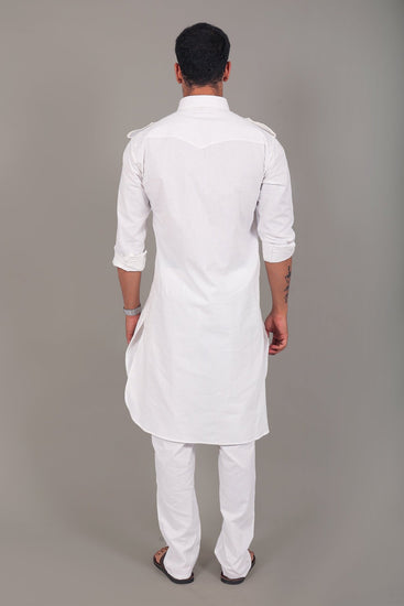 Bluesaanchi Pathani White Color Kurta with Trouser Pant - Veshbhoshaa