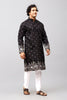 Bluesaanchi Phulkari Floral and Sequins Embroidered Kurta Set for Men Black Color - Veshbhoshaa