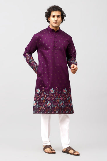 Bluesaanchi Phulkari Floral and Sequins Embroidered Kurta Set for Men Purple Color - Veshbhoshaa