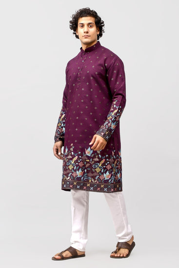 Bluesaanchi Phulkari Floral and Sequins Embroidered Kurta Set for Men Purple Color - Veshbhoshaa