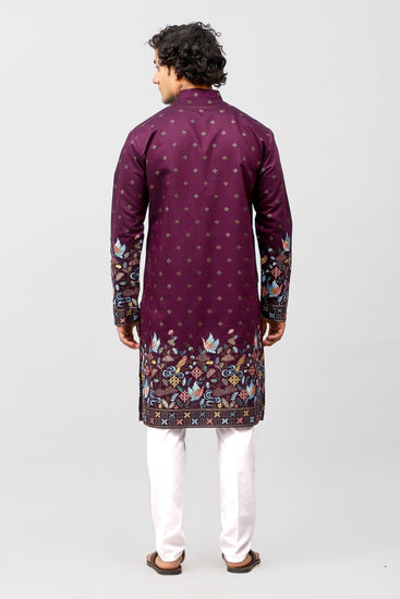 Bluesaanchi Phulkari Floral and Sequins Embroidered Kurta Set for Men Purple Color - Veshbhoshaa