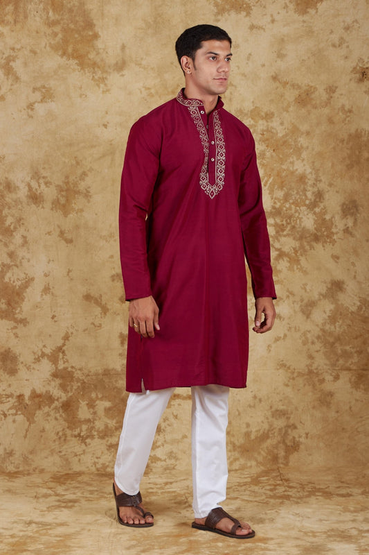 Bluesaanchi Royal Elegance Crimson Handloom Embroidery Kurta Set - Veshbhoshaa