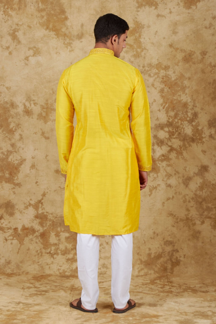 Bluesaanchi Sunshine: Handwoven Embroidered Kurta Set Maize yellow - Veshbhoshaa