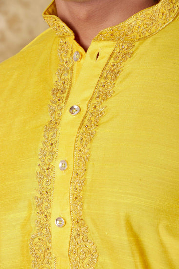 Bluesaanchi Sunshine: Handwoven Embroidered Kurta Set Maize yellow - Veshbhoshaa