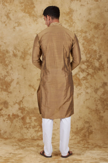 Bluesaanchi Sunshine: Handwoven Embroidered Kurta Set Raw umber - Veshbhoshaa