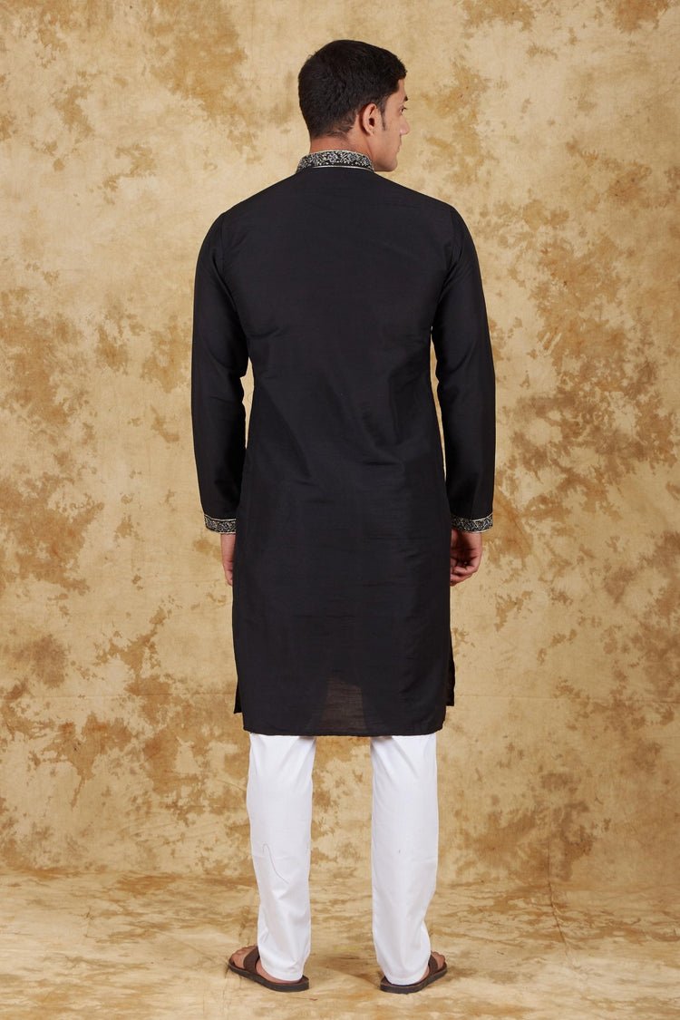 Bluesaanchi Sunshine: Handwoven Embroidered Kurta Set Royal Black - Veshbhoshaa