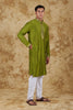 Bluesaanchi Sunshine: Handwoven Embroidered Kurta Set Royal green - Veshbhoshaa