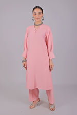 Bluesaanchi Women's Baby Pink Kurti With Trouser Pajama Set - Veshbhoshaa