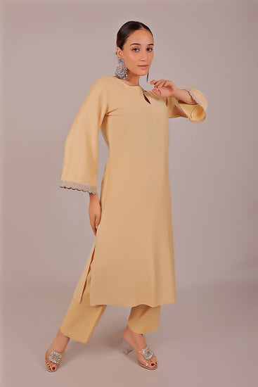 Bluesaanchi Women's Beige Kurti Pajama Set - Veshbhoshaa