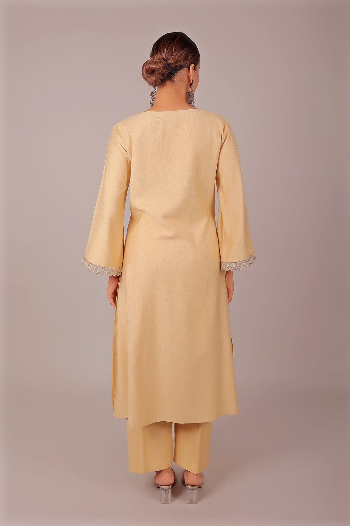 Bluesaanchi Women's Beige Kurti Pajama Set - Veshbhoshaa