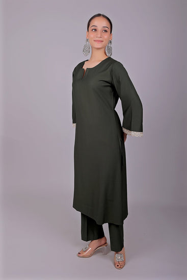 Bluesaanchi Women's Dark Green Kurti Pajama Set - Veshbhoshaa