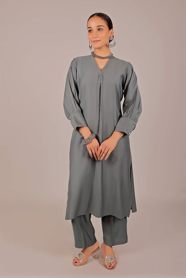 Bluesaanchi Women's Grey Kurti With Trouser Pajama Set - Veshbhoshaa