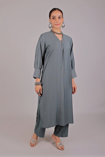 Bluesaanchi Women's Grey Kurti With Trouser Pajama Set - Veshbhoshaa