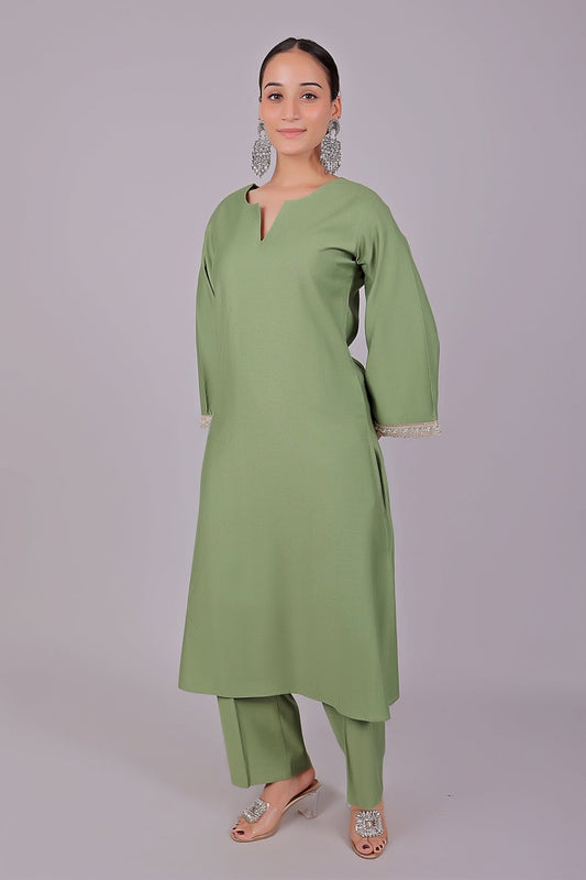 Bluesaanchi Women's Light Green Kurti Pajama Set - Veshbhoshaa