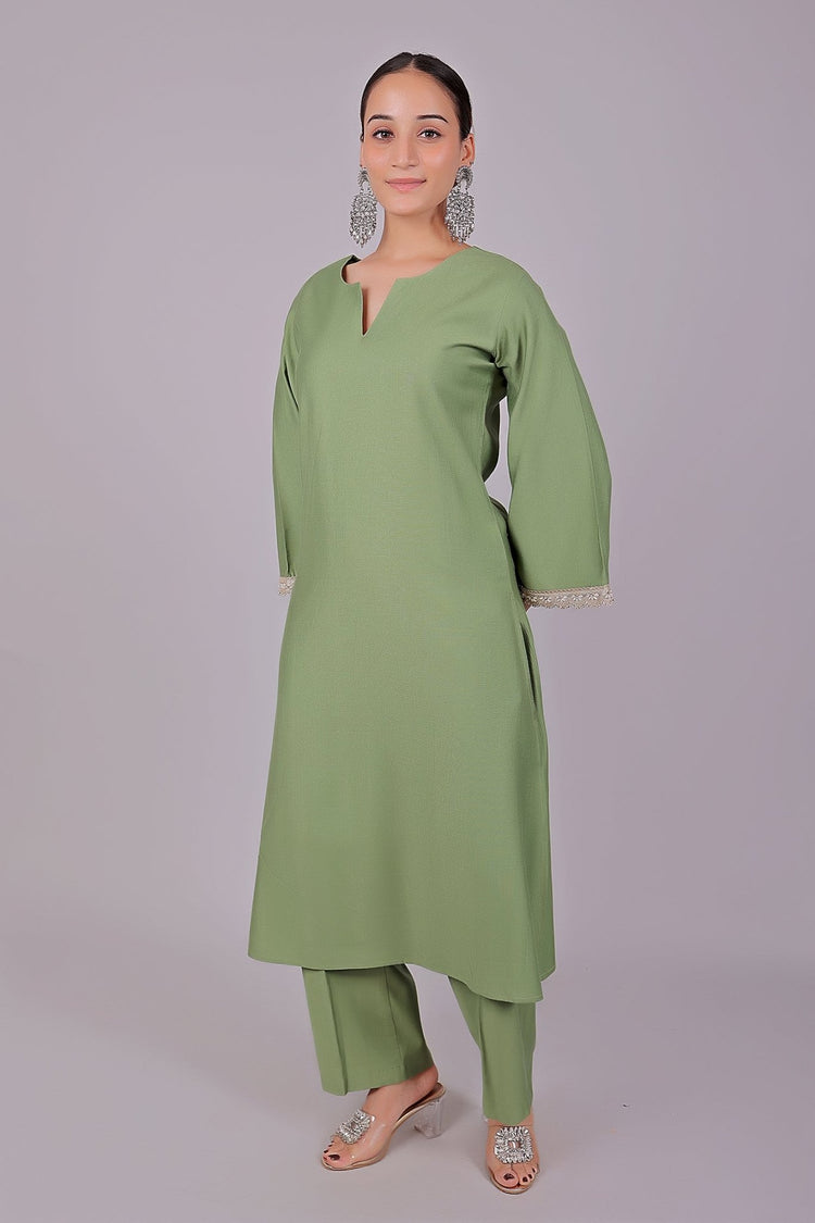 Bluesaanchi Women's Light Green Kurti Pajama Set - Veshbhoshaa