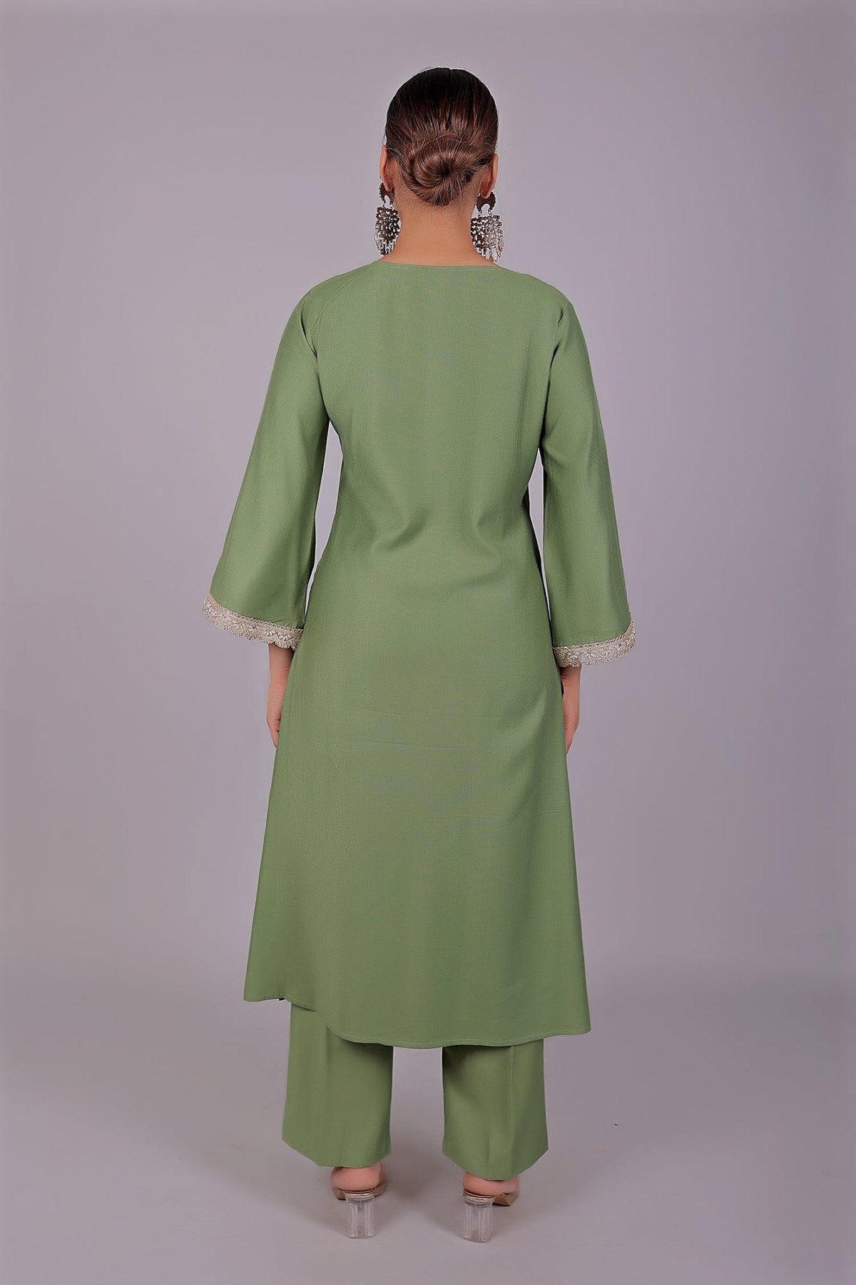 Bluesaanchi Women's Light Green Kurti Pajama Set - Veshbhoshaa
