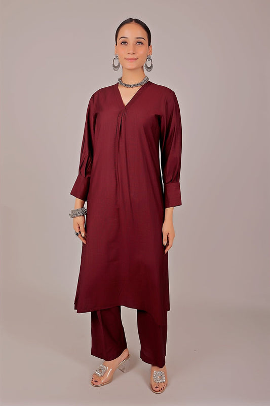 Bluesaanchi Women's Maroon Kurti With Trouser Pajama Set - Veshbhoshaa
